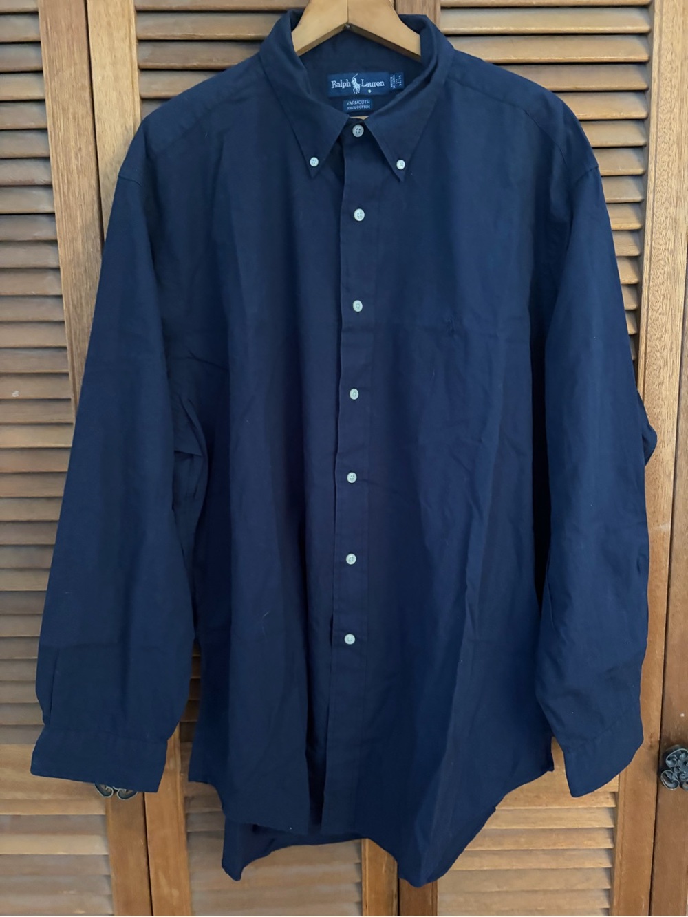 Ralph Lauren Men's Dark Navy Button-Down Dress Shirt 100% cotton neck 17